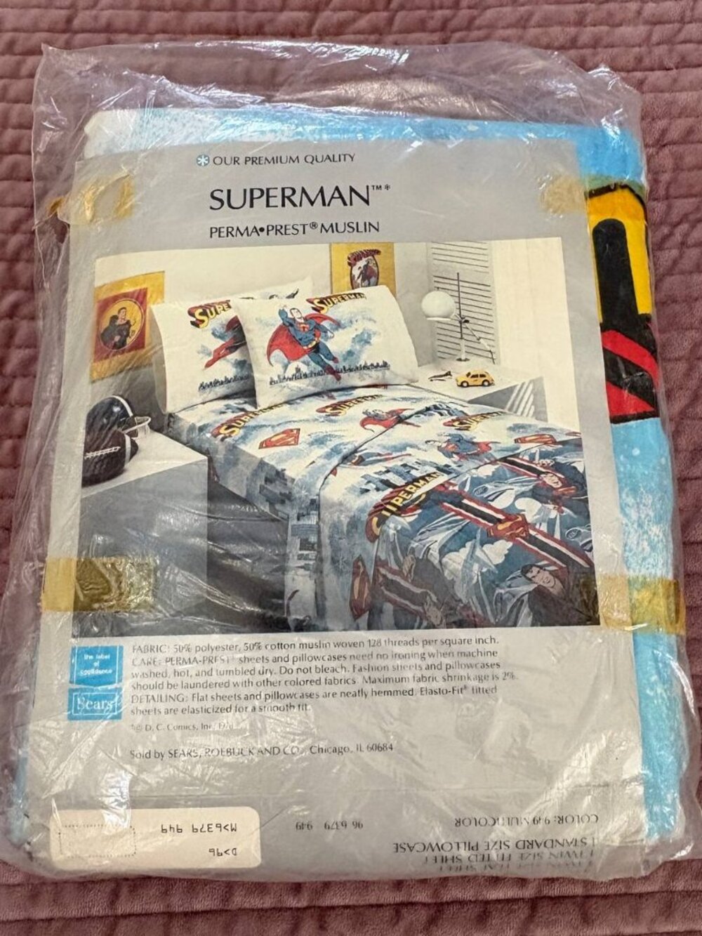 1978 Superman Twin Sheet Set Sears Perma-Prest Muslin NEW Old Stock